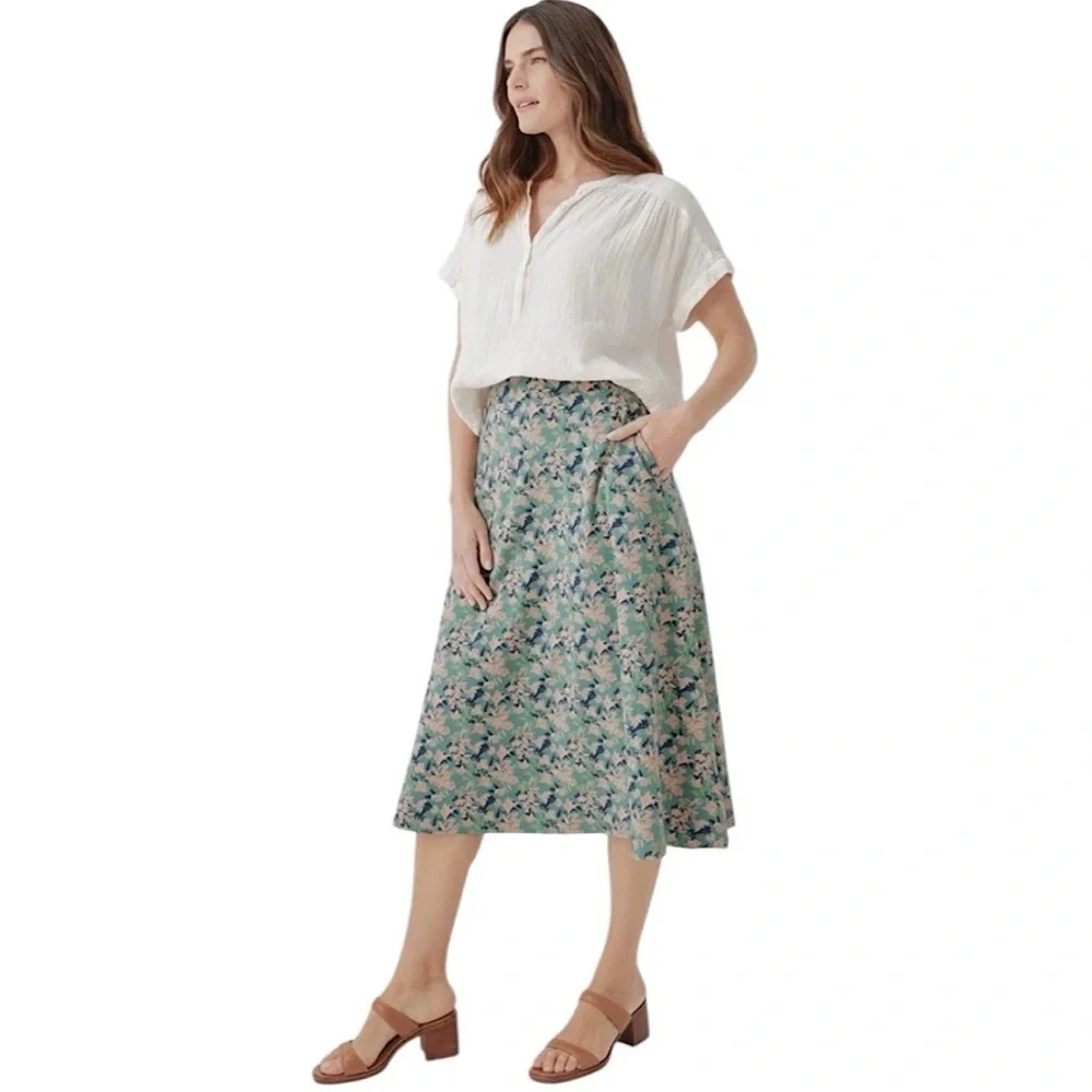 NWT Pact Women’s Midi Skirt Shadow Floral Spruce Size 3X Stretch Pockets Green